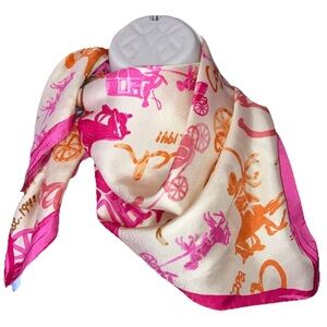 Coach Signature Horse & Carriage Printed Silk Print Square Scarf Womens Pink 26”